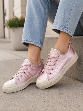 Adidas Pink Satin Low Top Sneakers Women Size 8 Casual Shoes Trendy